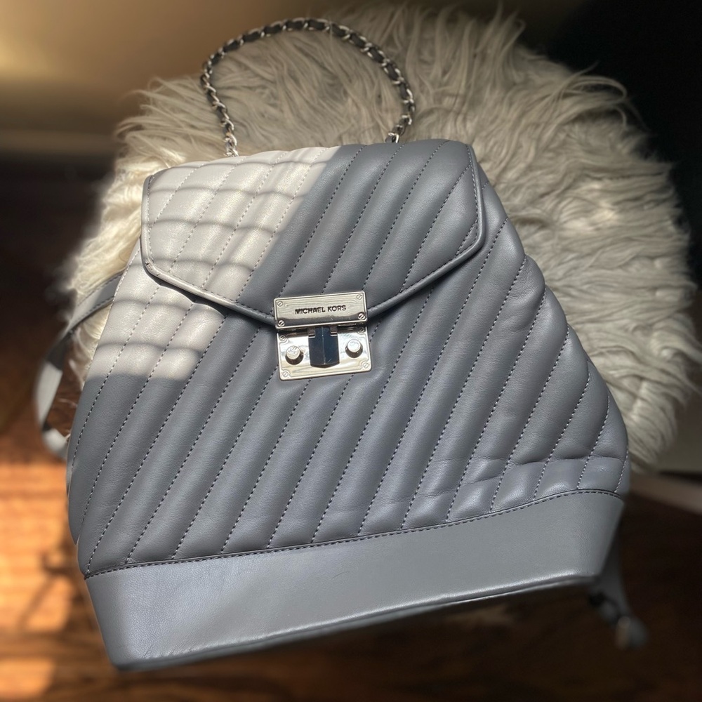 Michael Kors Gray Quilted Backpack
